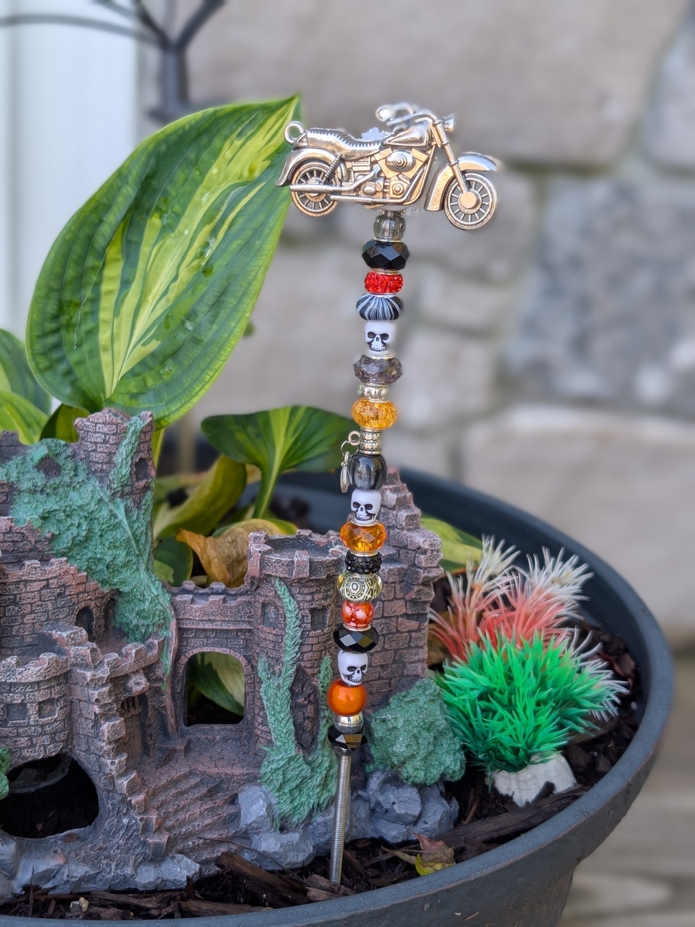 Hand Made Fairy Wand/Plant/Garden Stake W/Motorcycle Topper 🏍️